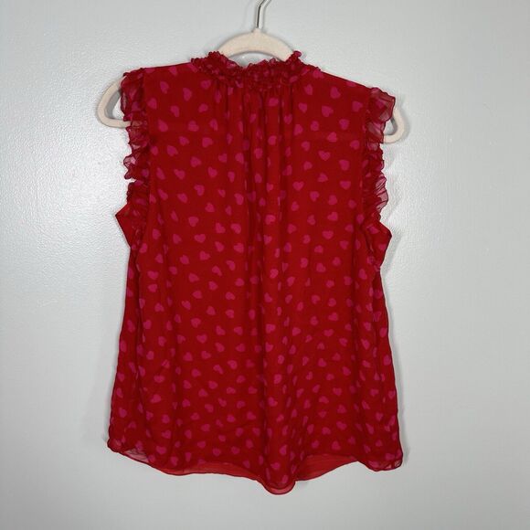 $268 Kate Spade M Heartbeat Silk Red Pink Sleeveless Mock Neck Ruffle Blouse - Picture 6 of 6